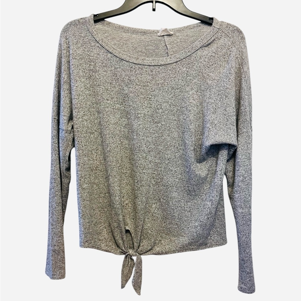 Caution To The Wind Gray Women's Tie-Front Top